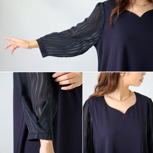 ハートネックシフォン袖ワンピース