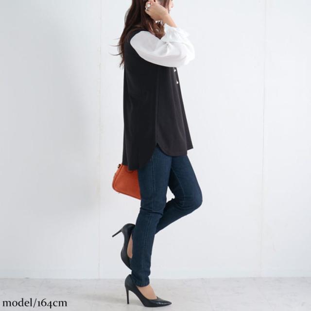 フェイクレイヤード異素材ブラウス
