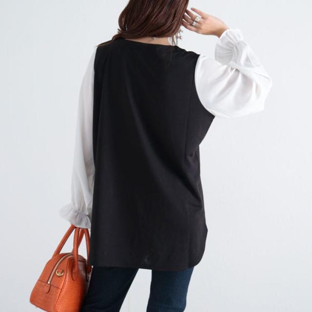 フェイクレイヤード異素材ブラウス