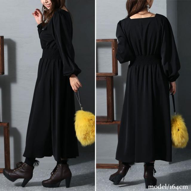 スクエアネックシャーリングワンピース