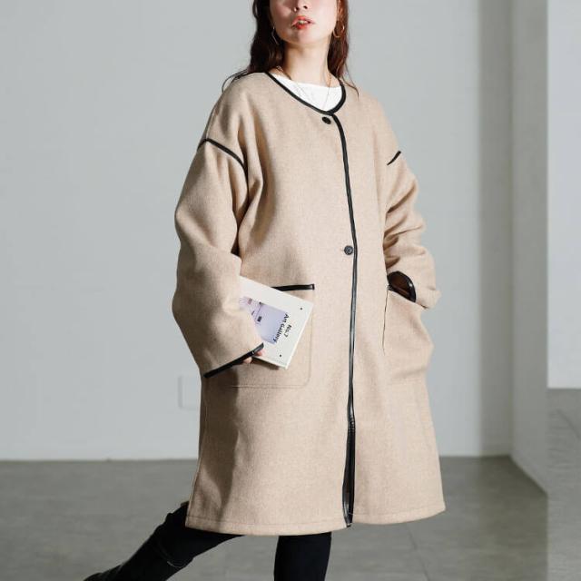 3way中綿ライナー付きパイピングガウンコート