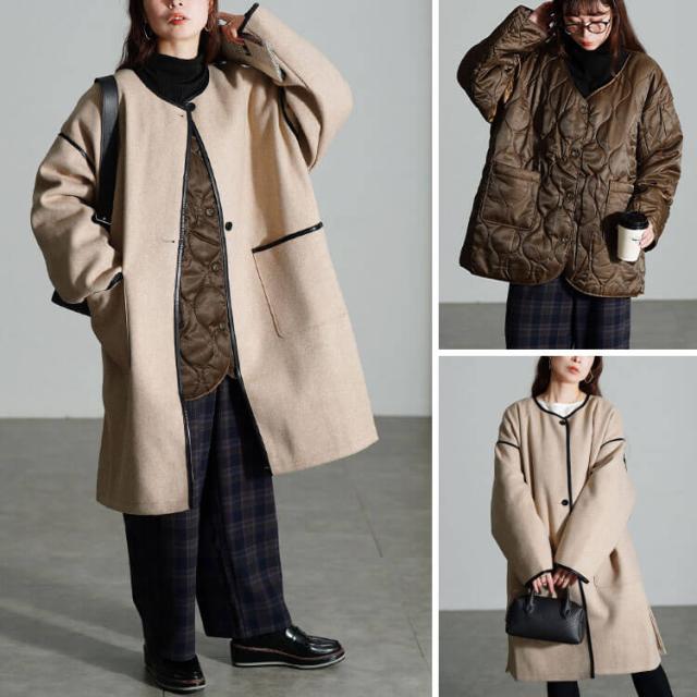 3way中綿ライナー付きパイピングガウンコート