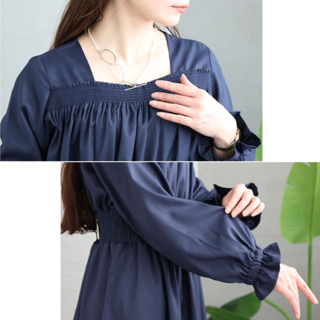 スクエアネックシャーリングワンピース