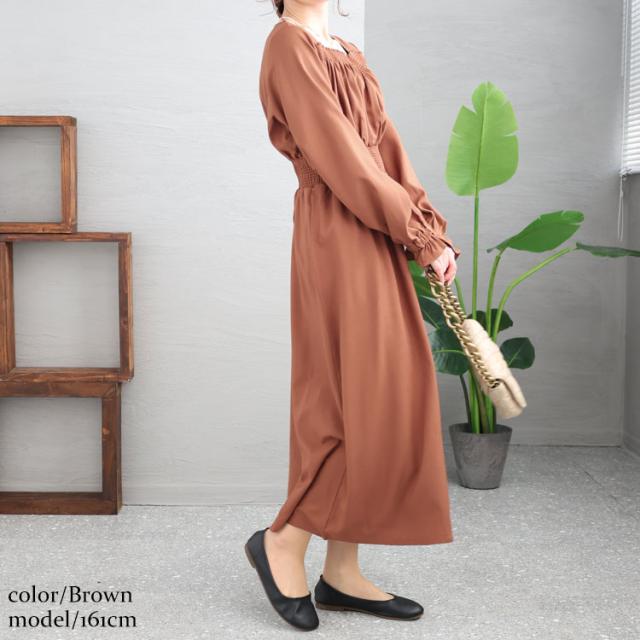 スクエアネックシャーリングワンピース