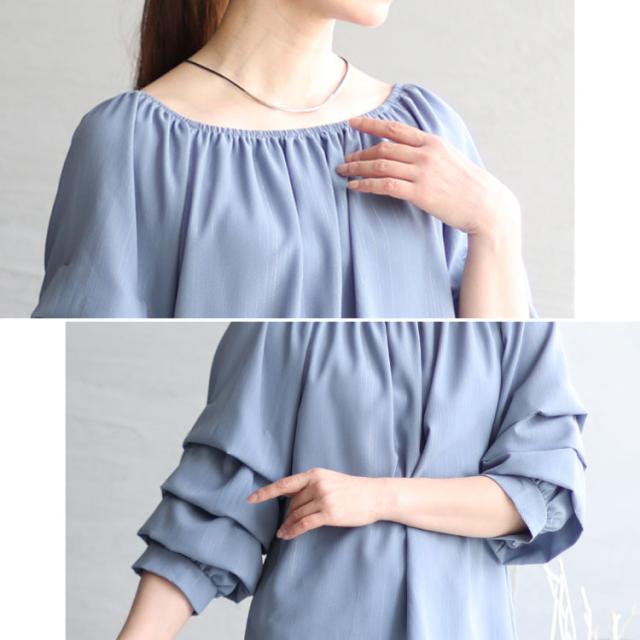 楊柳レイヤード袖スクエアネックプルオーバー