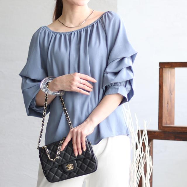 楊柳レイヤード袖スクエアネックプルオーバー