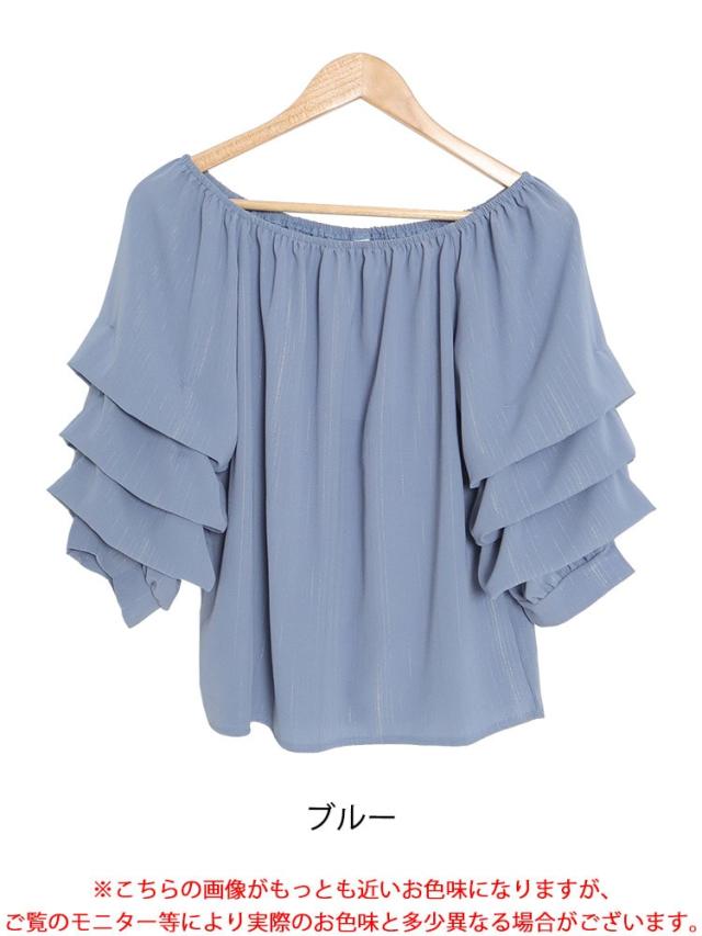 楊柳レイヤード袖スクエアネックプルオーバー