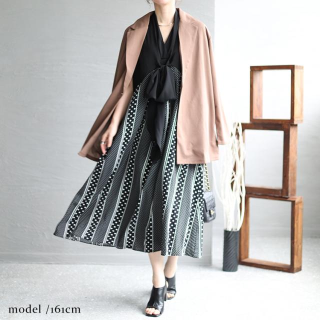 フロントリボン柄切替えワンピース