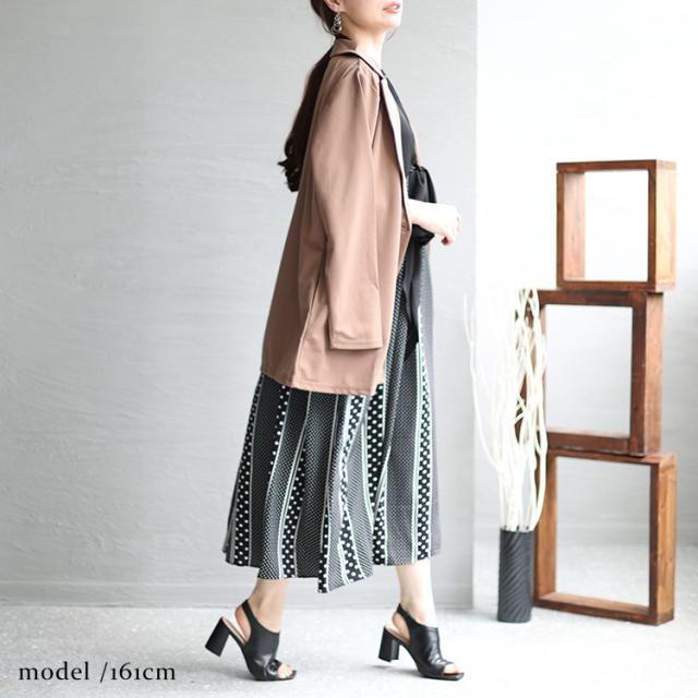 フロントリボン柄切替えワンピース