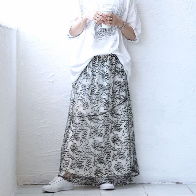 花柄刺繍バイカラーマーメイドスカート