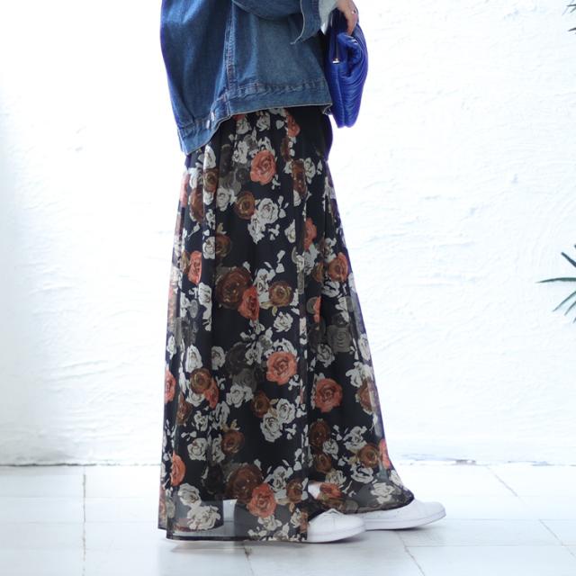 オーガンジー花柄プリントスカート