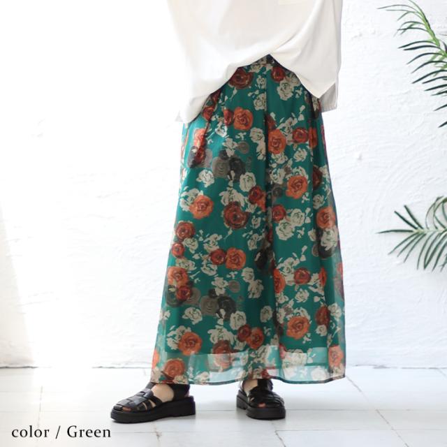 オーガンジー花柄プリントスカート