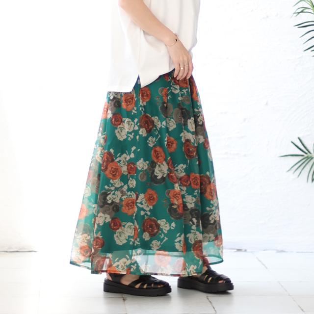 オーガンジー花柄プリントスカート