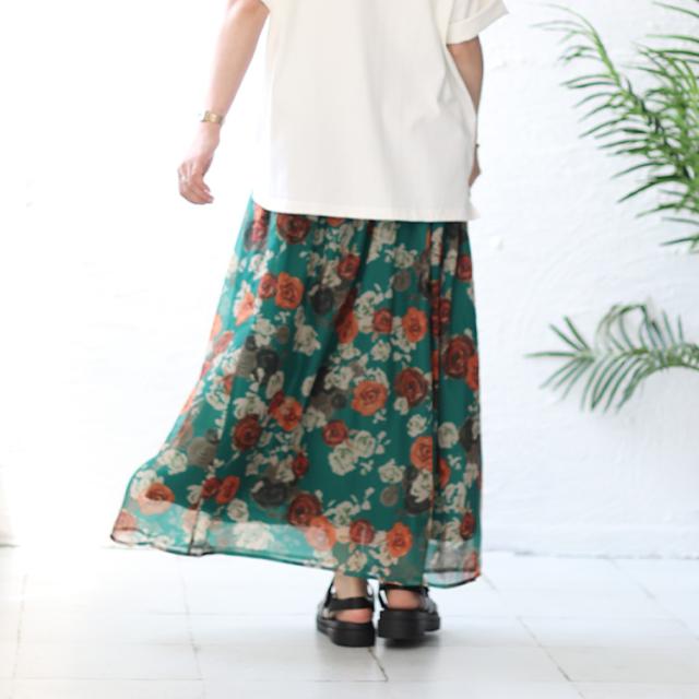 オーガンジー花柄プリントスカート