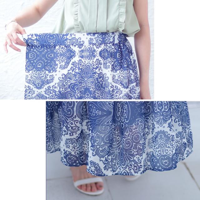 ダマスク柄ティアードロングスカート