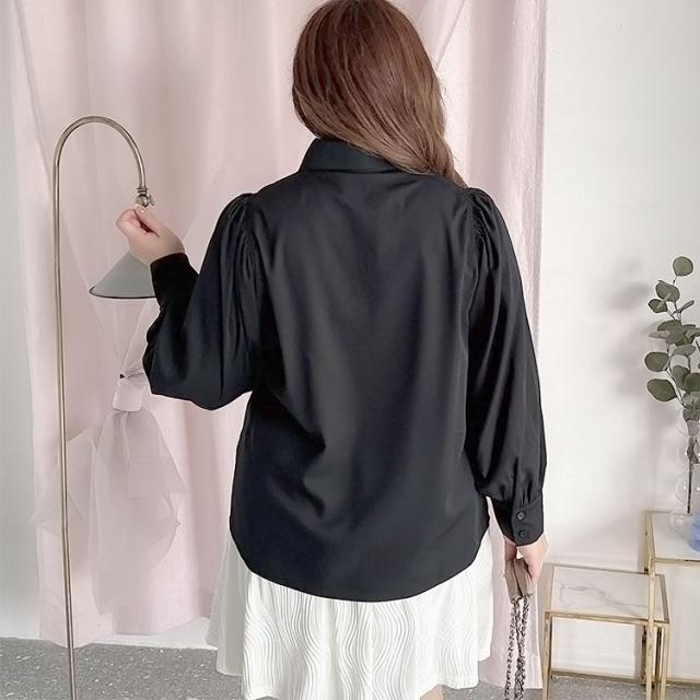 ボウタイ付きボリュームスリーブブラウス