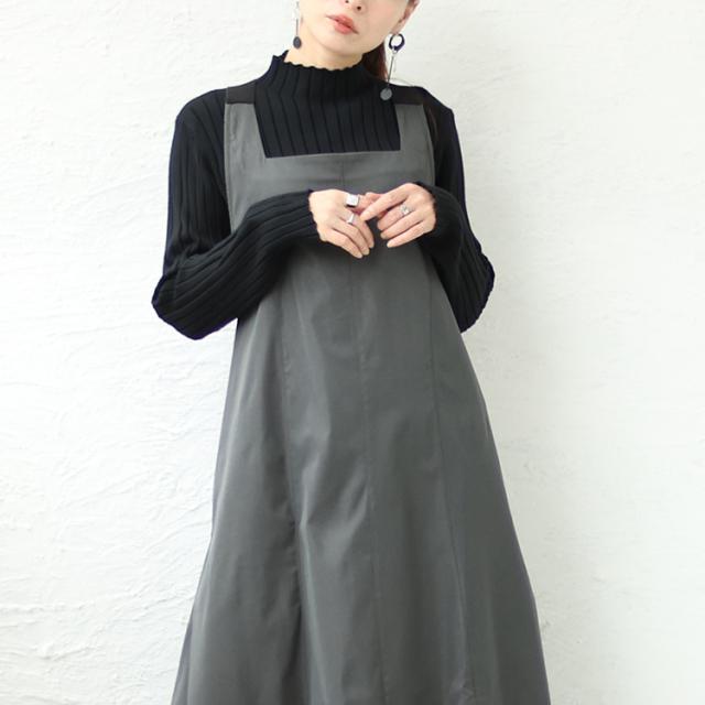 前剥ぎデザインセンターラインエプロンワンピース