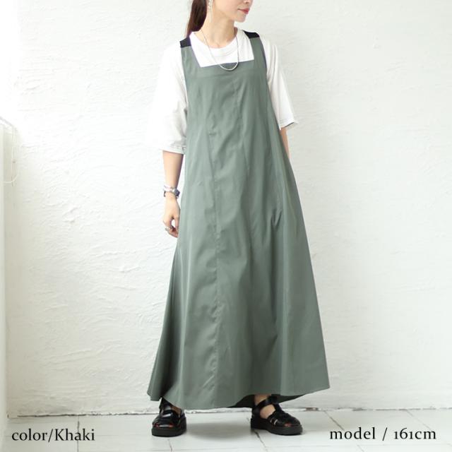 前剥ぎデザインセンターラインエプロンワンピース