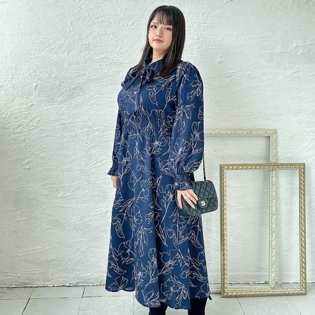 花柄ボウタイシャツワンピース