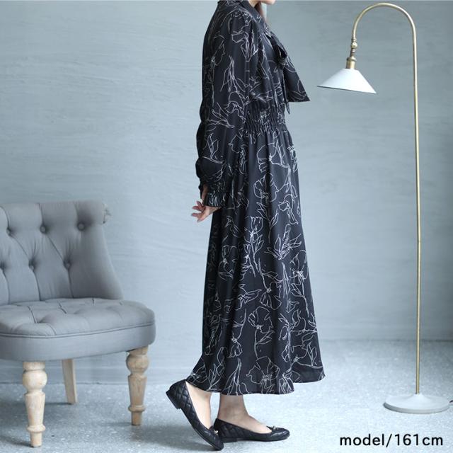 花柄ボウタイシャツワンピース