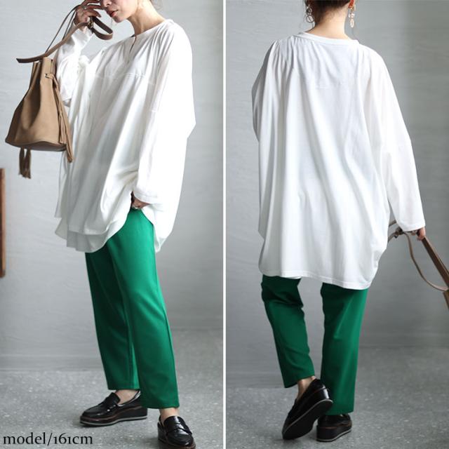 キーネックコクーン長袖チュニック