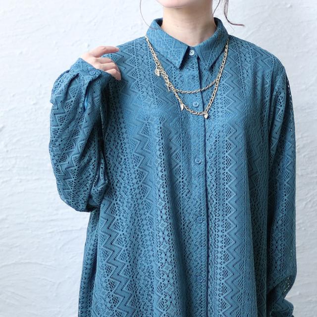 フェイクレイヤードレースシャツワンピース