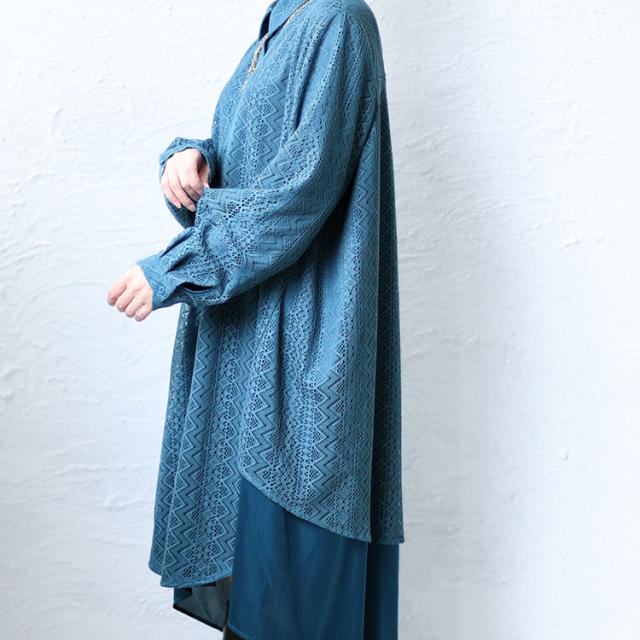 フェイクレイヤードレースシャツワンピース