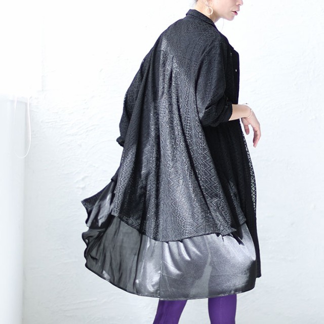 フェイクレイヤードレースシャツワンピース