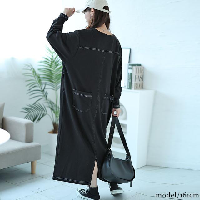 バックポケット付きステッチワンピース