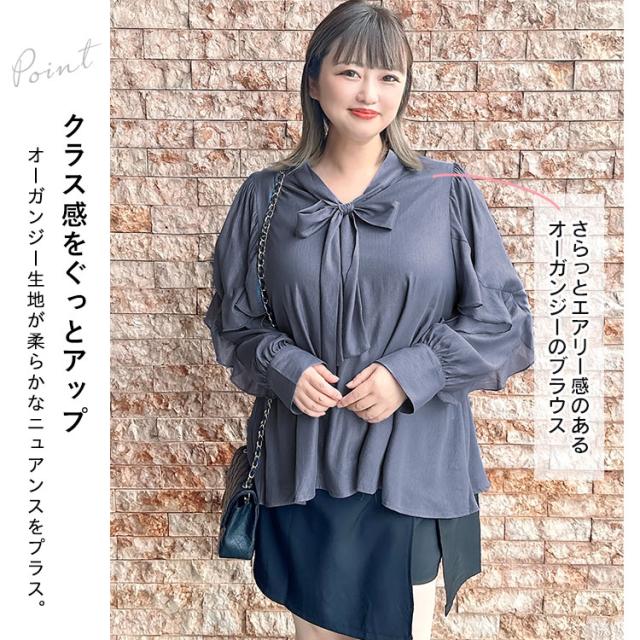 ボウタイオーガンジーブラウス