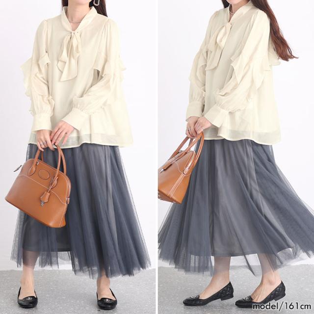 ボウタイオーガンジーブラウス