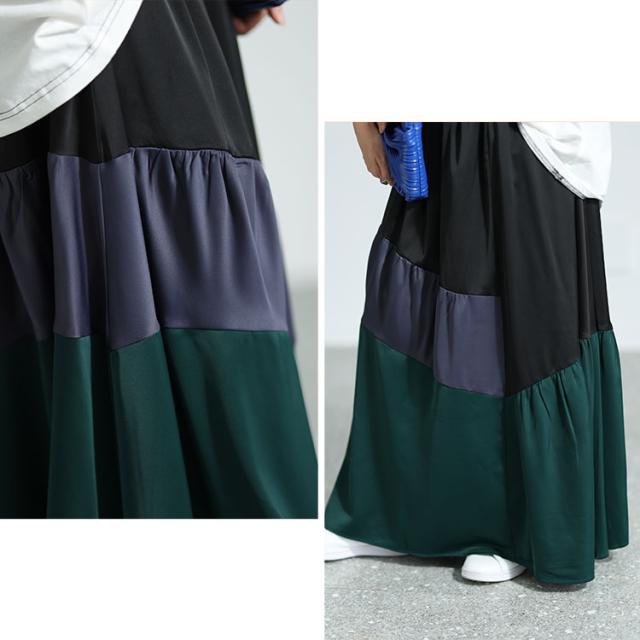サテン切り替え配色スカート