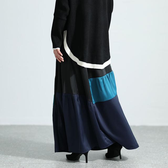 サテン切り替え配色スカート
