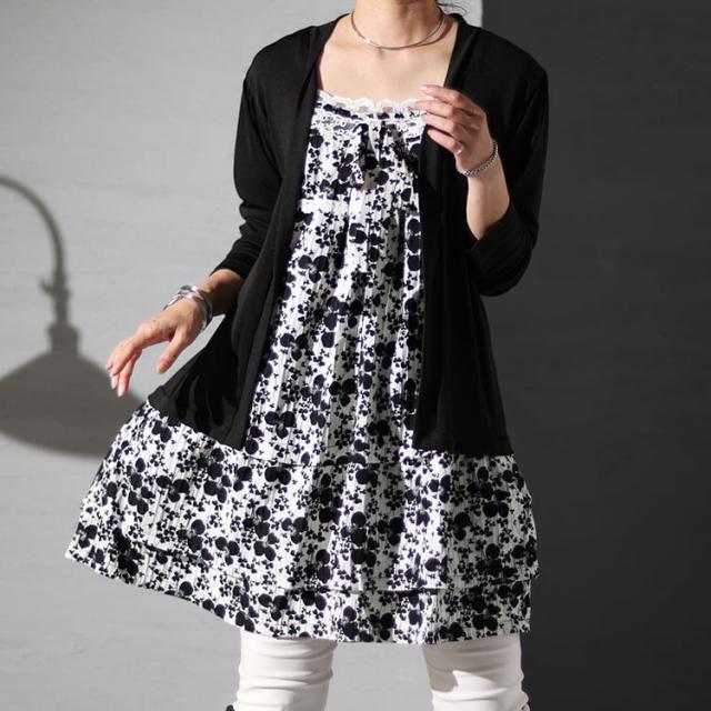 カーデフェイク花柄チュニック