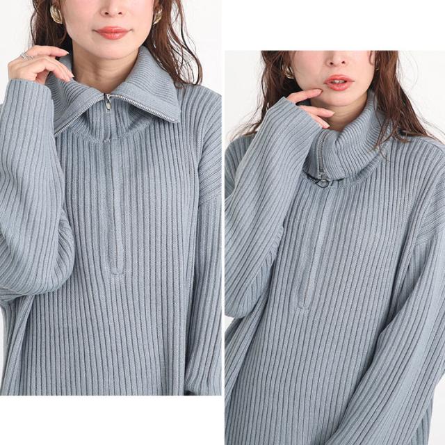 リブハーフジップワンピース