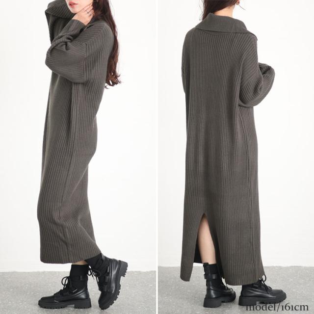 リブハーフジップワンピース