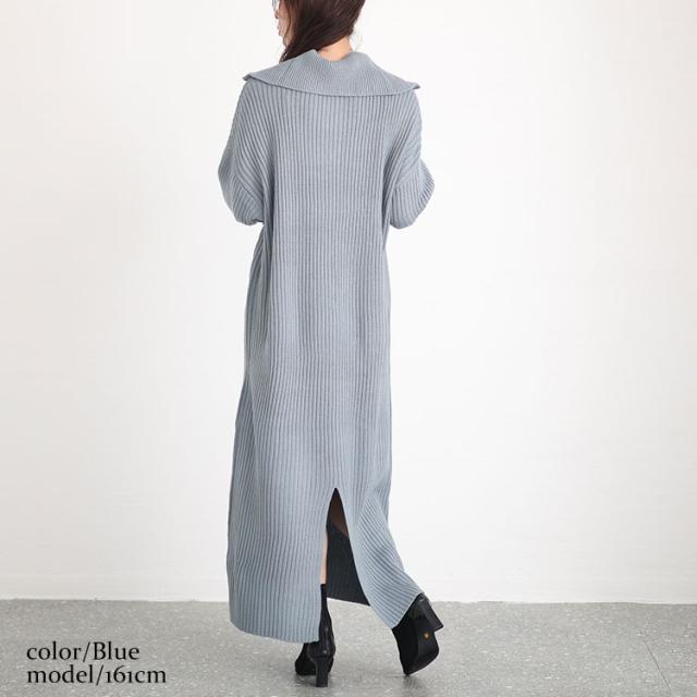 リブハーフジップワンピース
