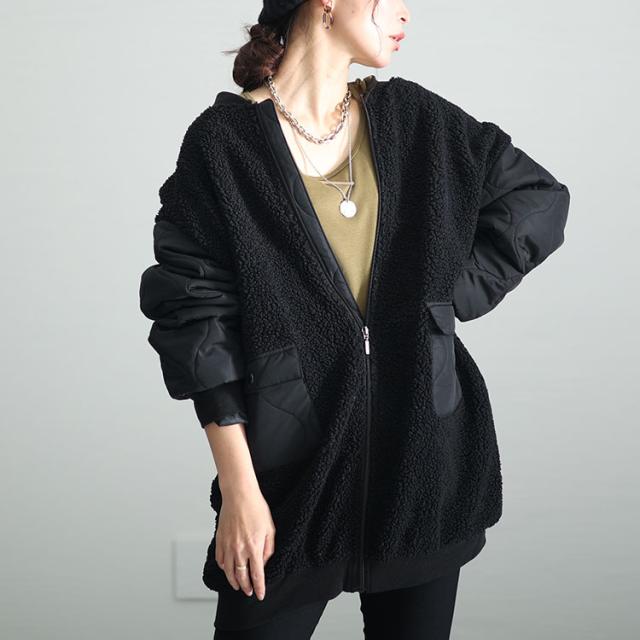 ボア切替え中綿キルティングジャケット