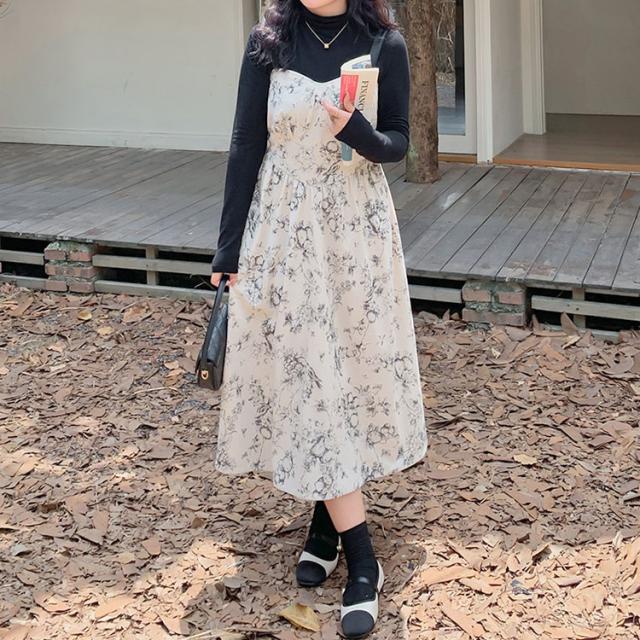 コーデュロイ花柄ジャンパースカート