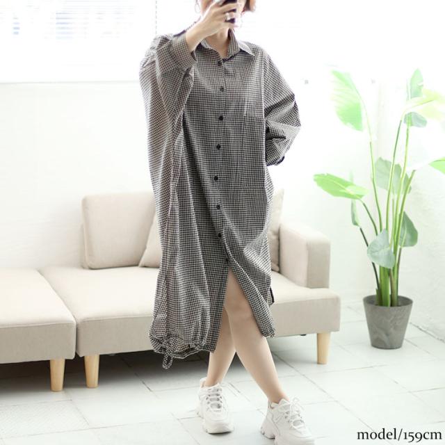 チェック柄ドルマンシャツワンピース