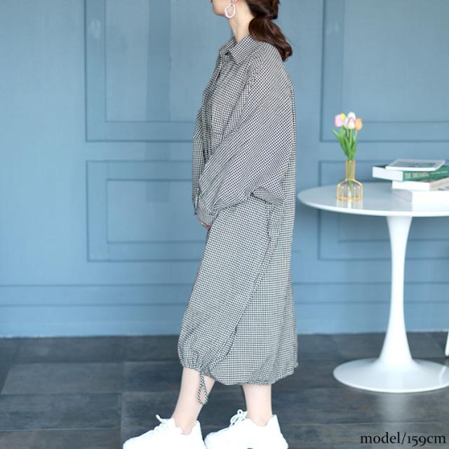 チェック柄ドルマンシャツワンピース