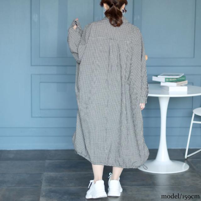 チェック柄ドルマンシャツワンピース