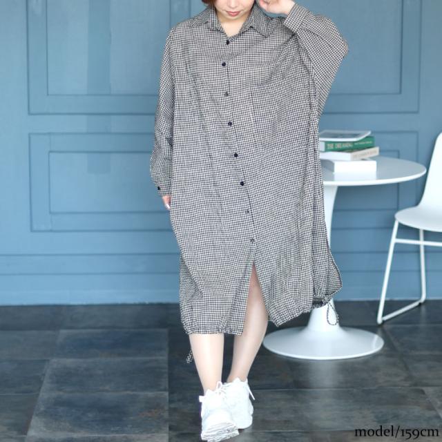 チェック柄ドルマンシャツワンピース