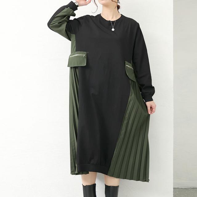 サイドプリーツロングワンピース