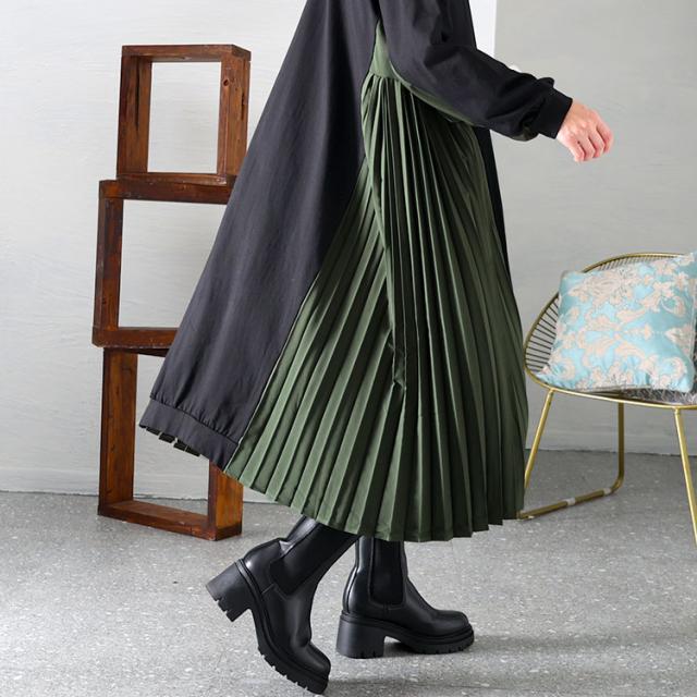 サイドプリーツロングワンピース