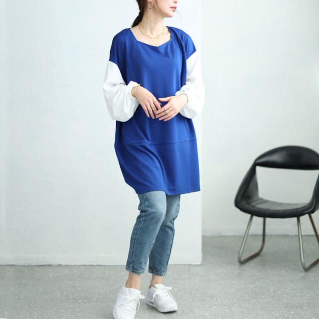 異素材バイカラーコクーンチュニック