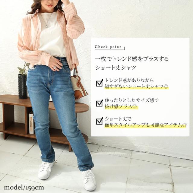 シアーストライプショート丈シャツブラウス