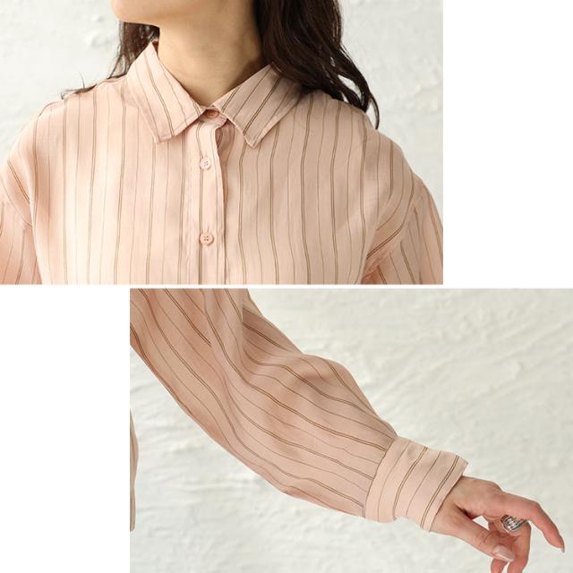 シアーストライプショート丈シャツブラウス