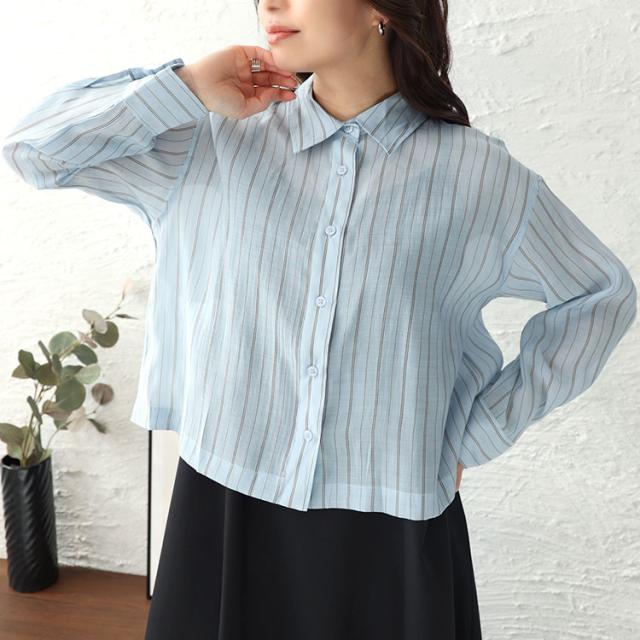シアーストライプショート丈シャツブラウス