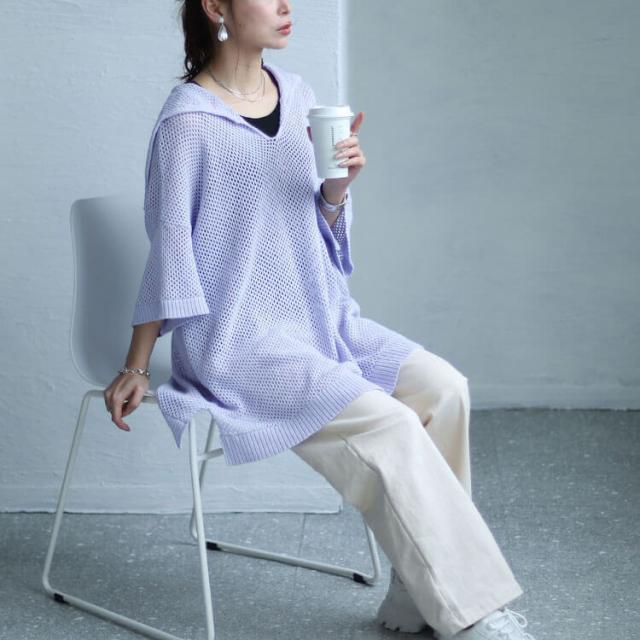 セーラーカラーメッシュニット